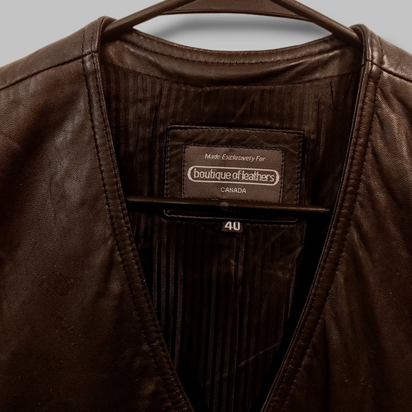 Vintage Retro Black Genuine Leather Button Up 70s 80s Men's Vest Size Medium - Picture 2 of 2